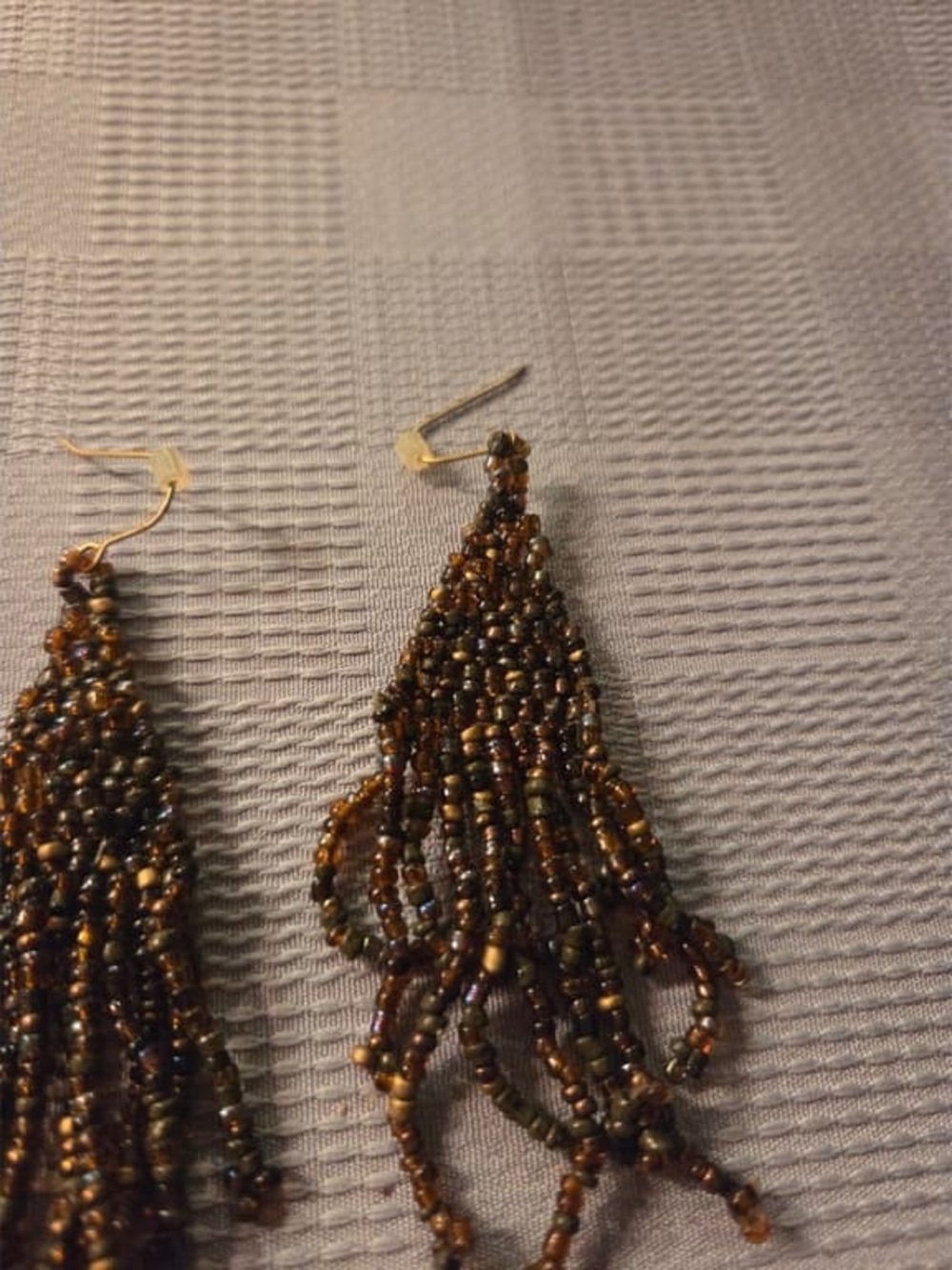 Brown Seed Bead Tassel Drop Earrings - Unbranded